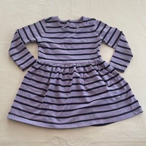 Primary Girls Lavender Navy Striped Long Sleeve Dress Front Pockets Size 2